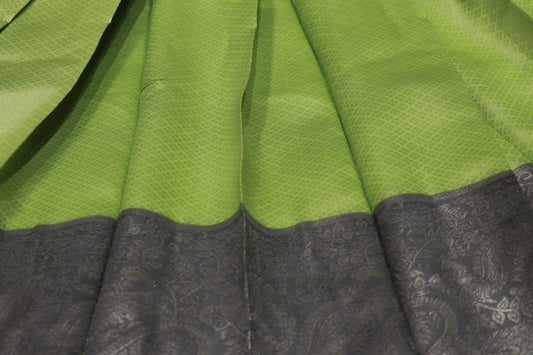Semi Silk  Saree  Pista Green With Grey