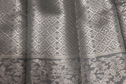 Semi Silk  Saree  Pista Green With Grey - Vaishali Silks