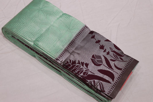 Semi Silk Saree Ice Blue With Viollet