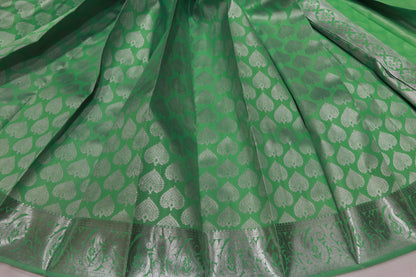 Semi Silk Saree  Light Green With  Silver - Vaishali Silks