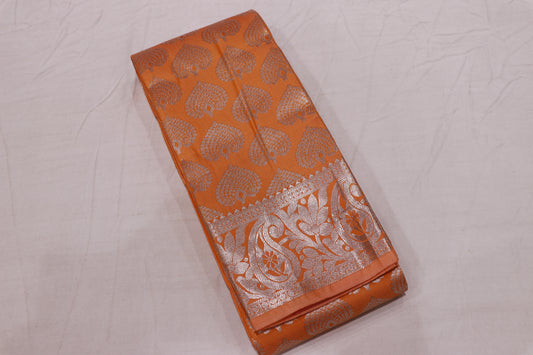 Semi Silk  Light Orange  With Silver - Vaishali Silks