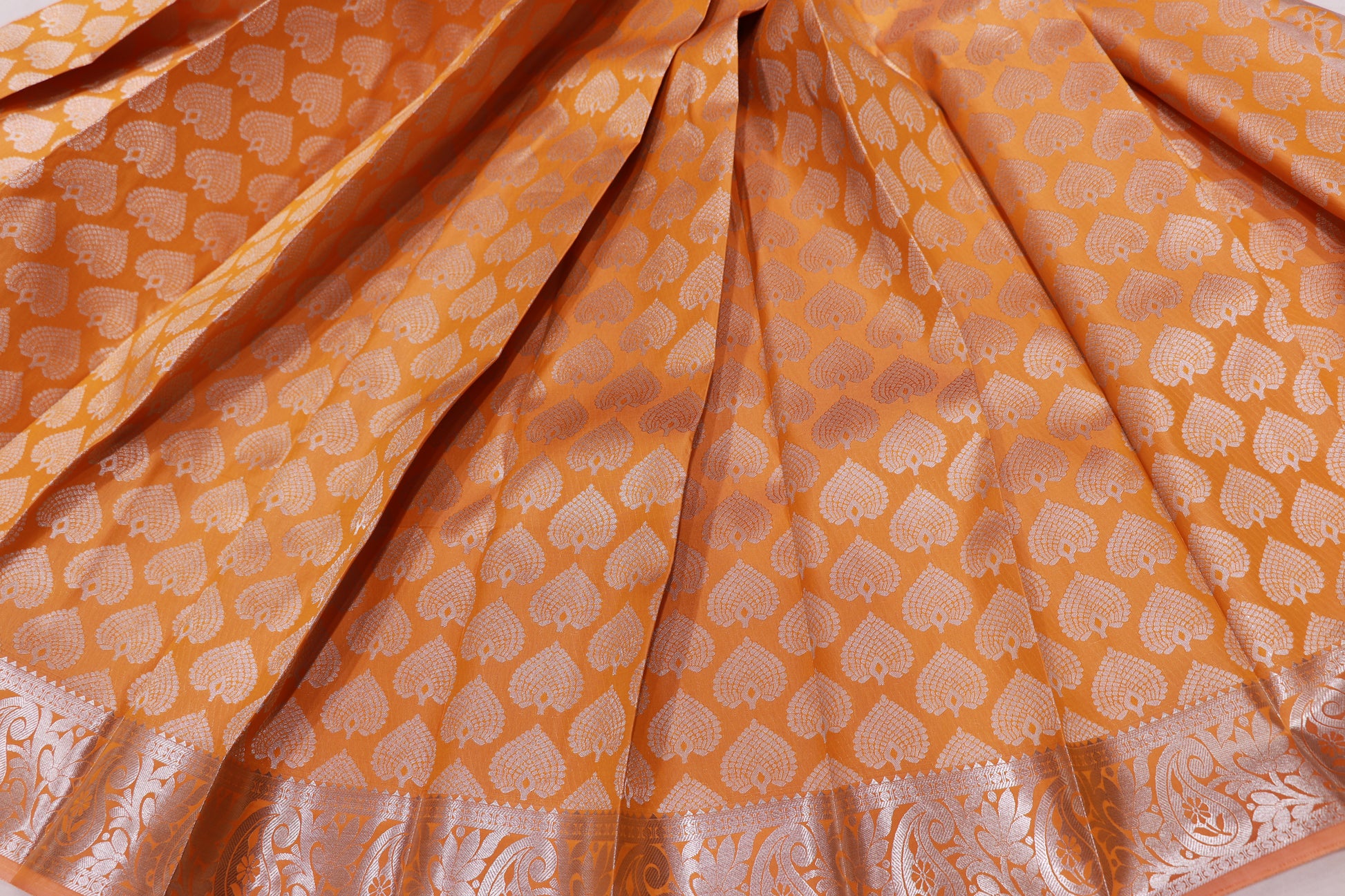Semi Silk  Light Orange  With Silver - Vaishali Silks