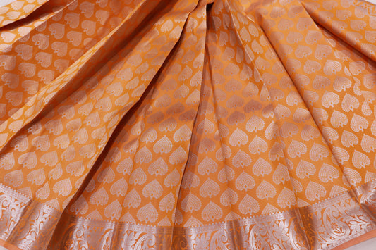 Semi Silk  Light Orange  With Silver - Vaishali Silks