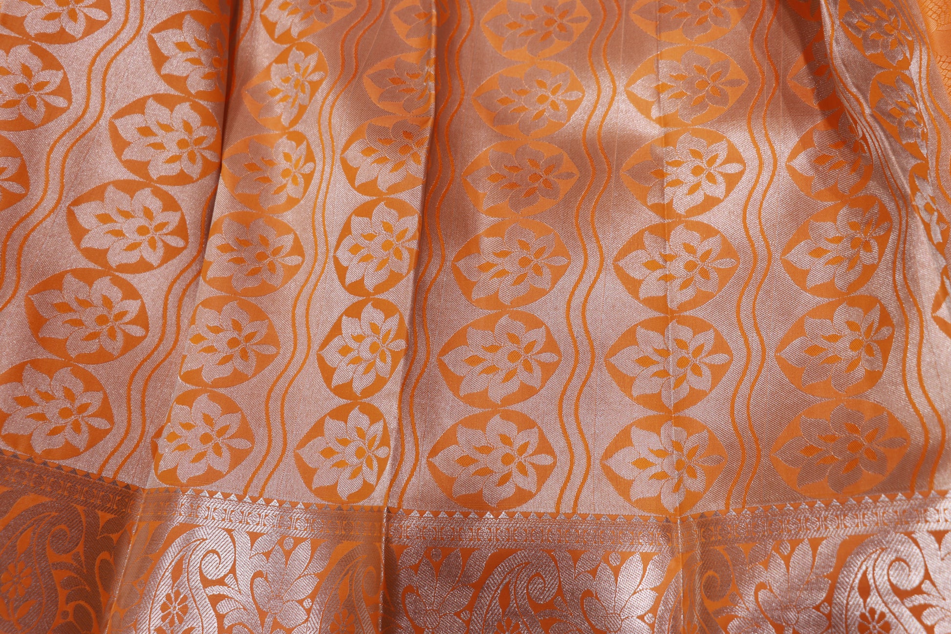 Semi Silk  Light Orange  With Silver - Vaishali Silks