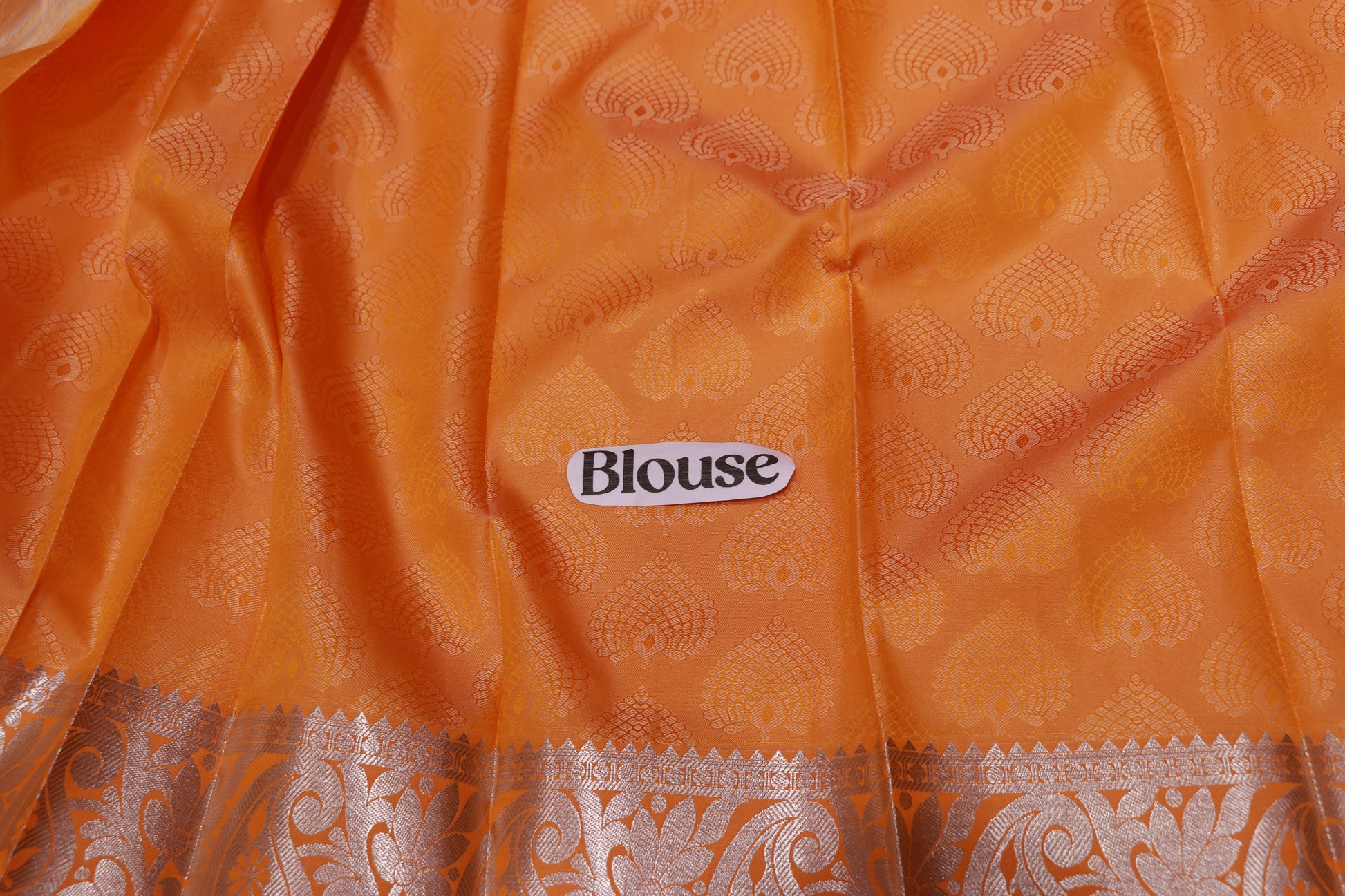 Semi Silk  Light Orange  With Silver - Vaishali Silks