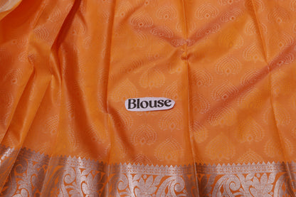Semi Silk  Light Orange  With Silver - Vaishali Silks