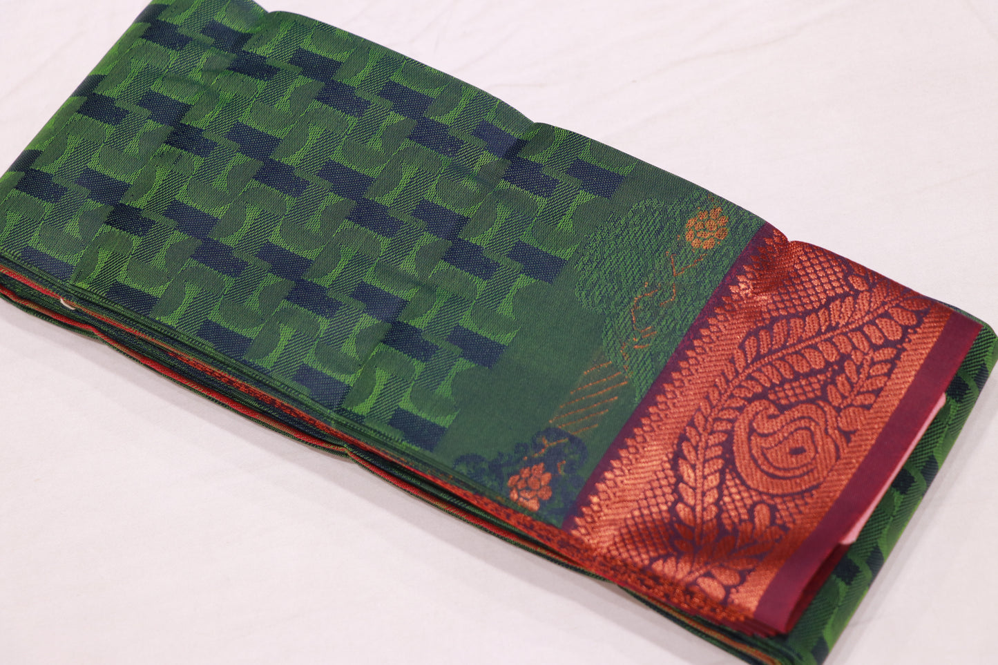 Semi  Silk Dark Green With Voilet  Border