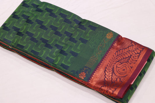 Semi  Silk Dark Green With Voilet  Border