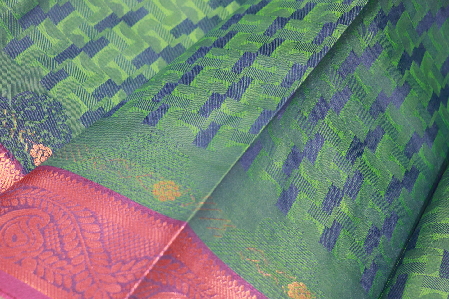 Semi  Silk Dark Green With Voilet  Border