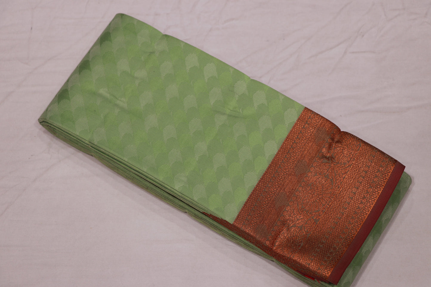 Semi  Silk Pista Green With  Pink
