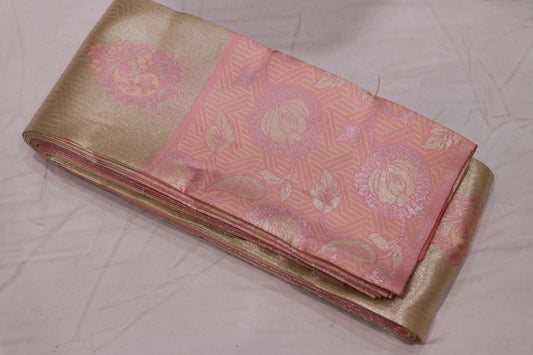 Semi Silk Saree Half White With Baby Pink