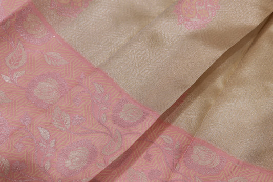 Semi Silk Saree Half White With Baby Pink