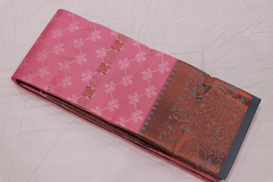 Semi Silk Saree Baby Pink With Violet