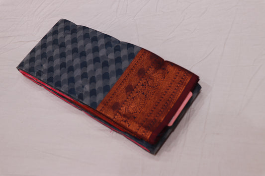 Semi silk saree Grey With Pink