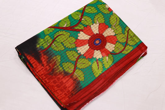 Pure  Cotton Black With  Green Saree