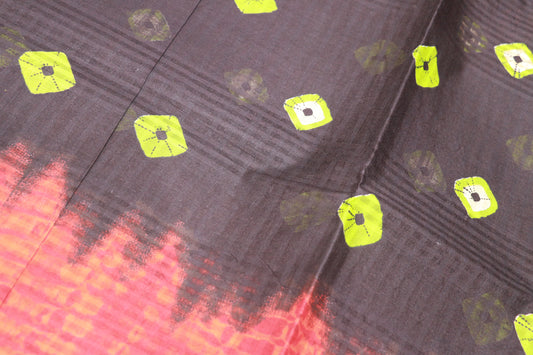 Pure  Cotton Black With  Green Saree