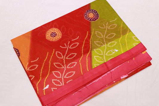 Pure Cotton  Green With Pink  Saree - Vaishali Silks