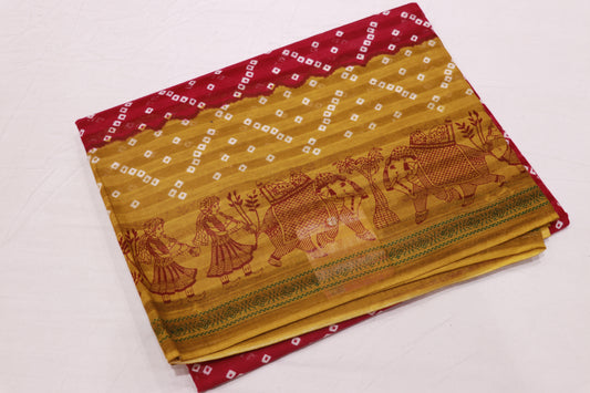 Pure Cotton Pink WIth Mustard  Saree