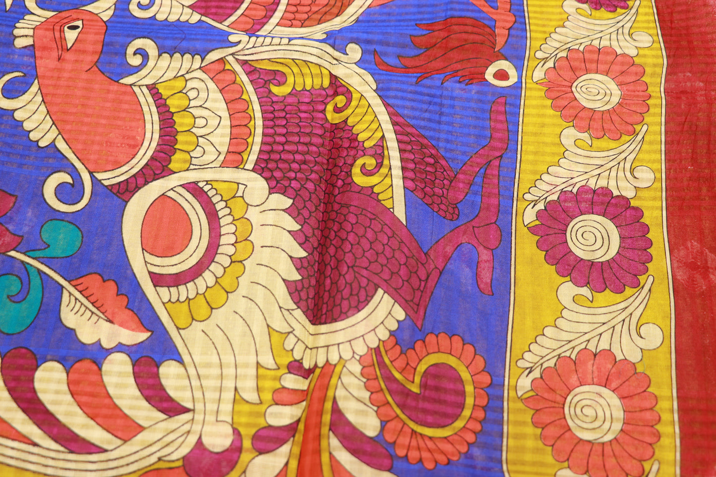 Pure Cotton  Blue With  Red Saree