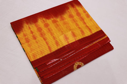 Pure Cotton Yello With Red Saree
