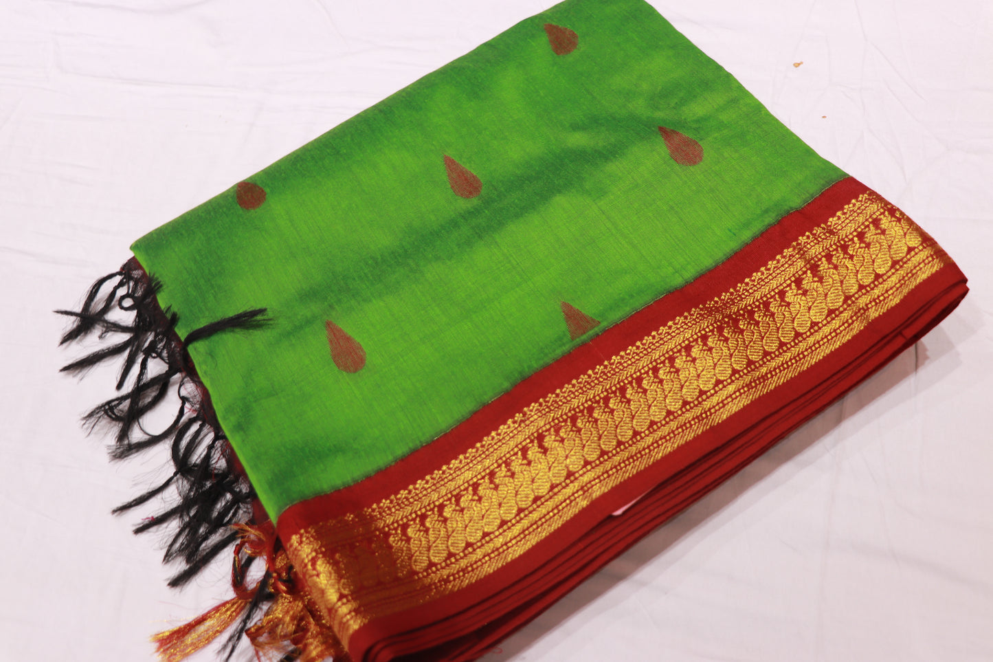 Kalyani Cotton  Saree Green With  Mroon