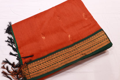 Kalyani Cotton Saree Ornge With Green