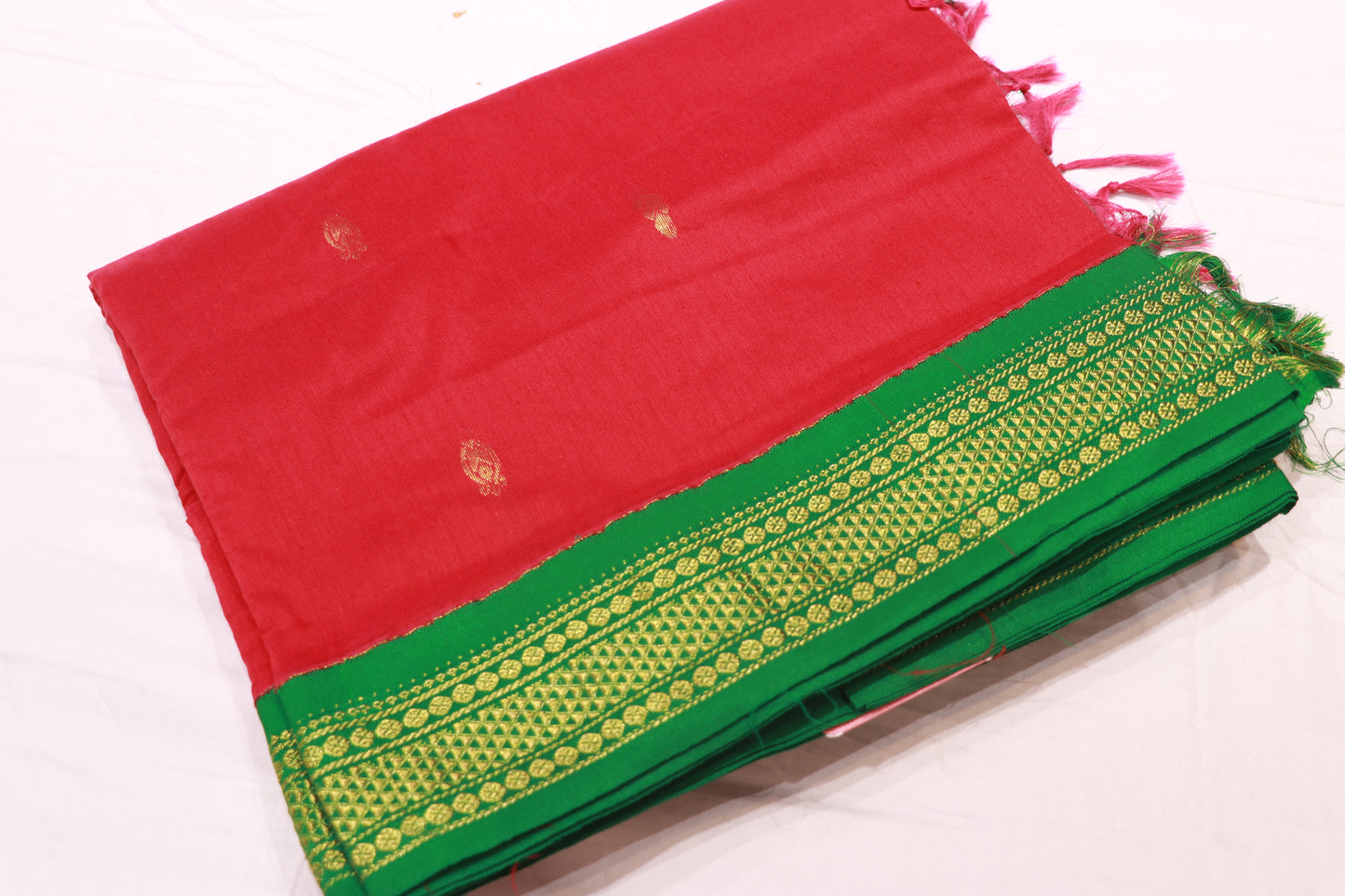 Kalyani Cotton Saree Pink With Green