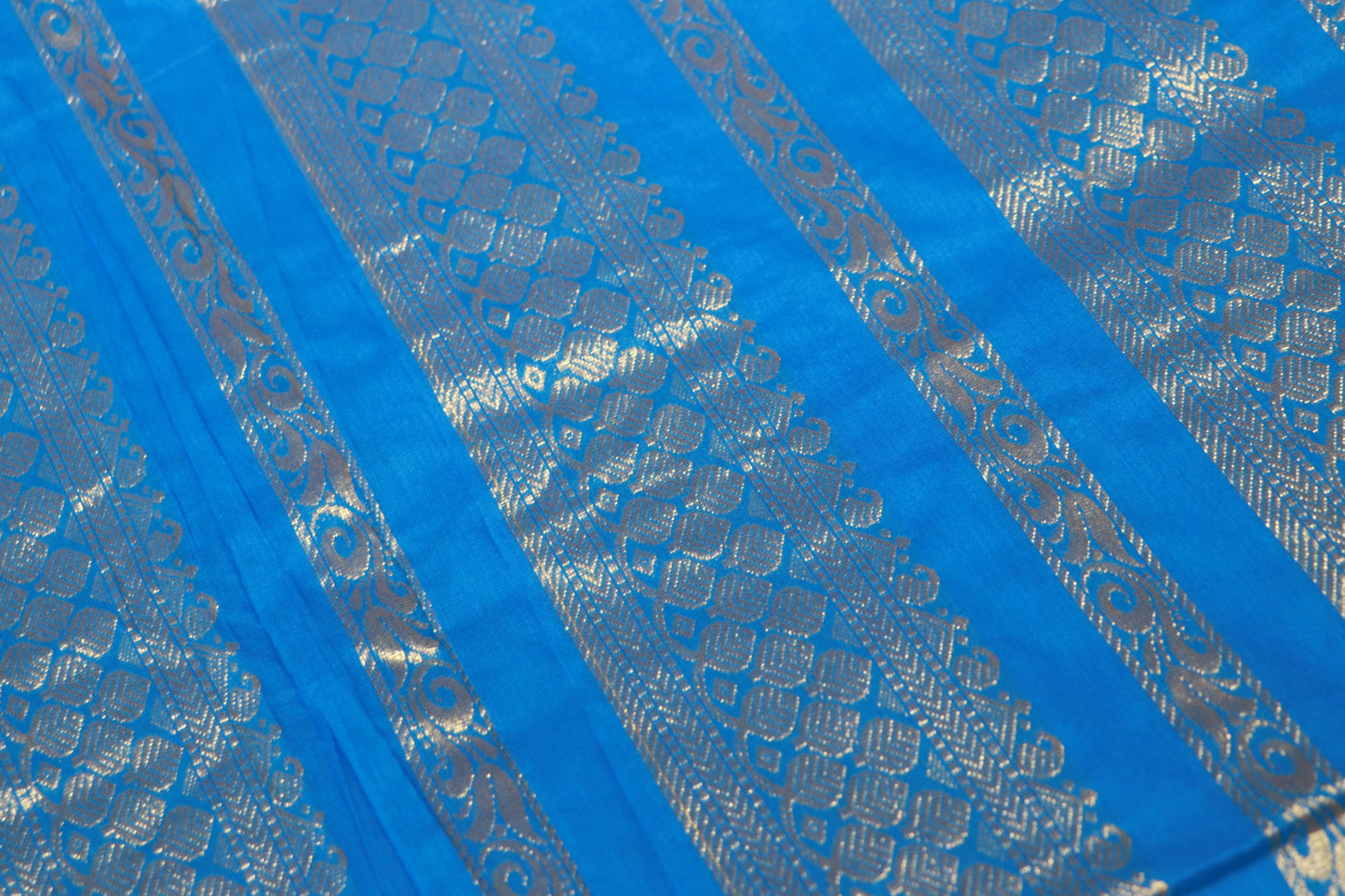 Kalyani Cotton Saree Green With Sky  Blue