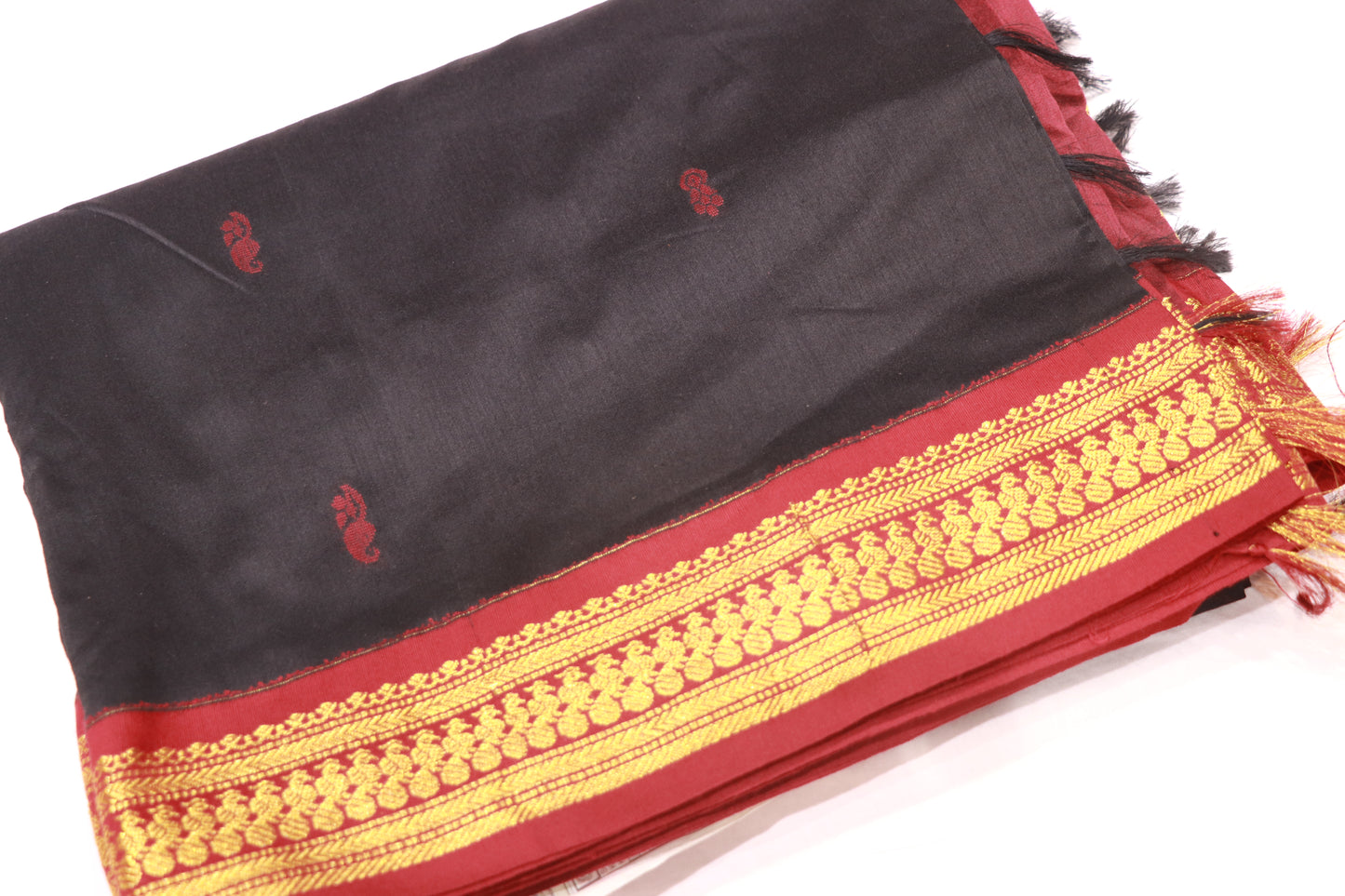 Kalyani  Cotton Saree Black With  Maroon