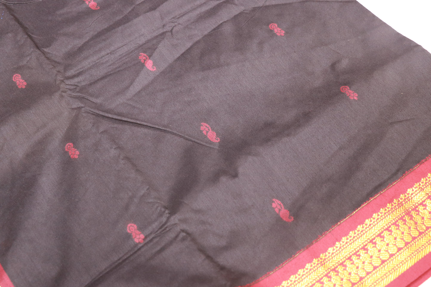 Kalyani  Cotton Saree Black With  Maroon