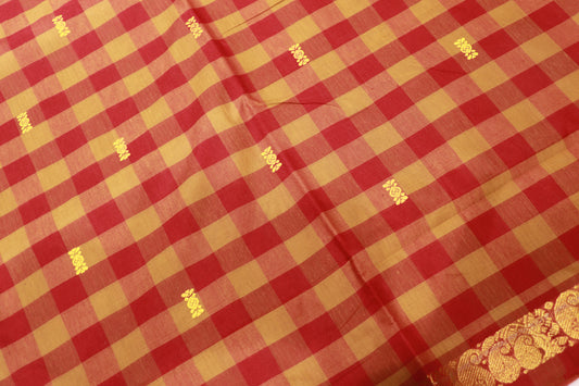 Cotton  Saree  Rad  With Mustard