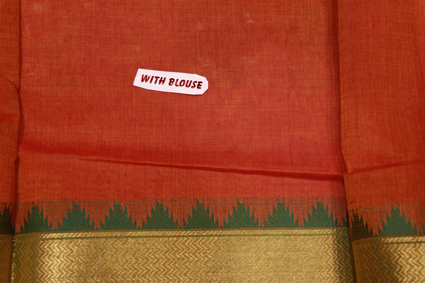 Cotton Saree Orange With Green  Colour - Vaishali Silks