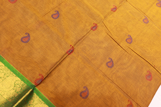 Cotton Saree Mustard With Green - Vaishali Silks