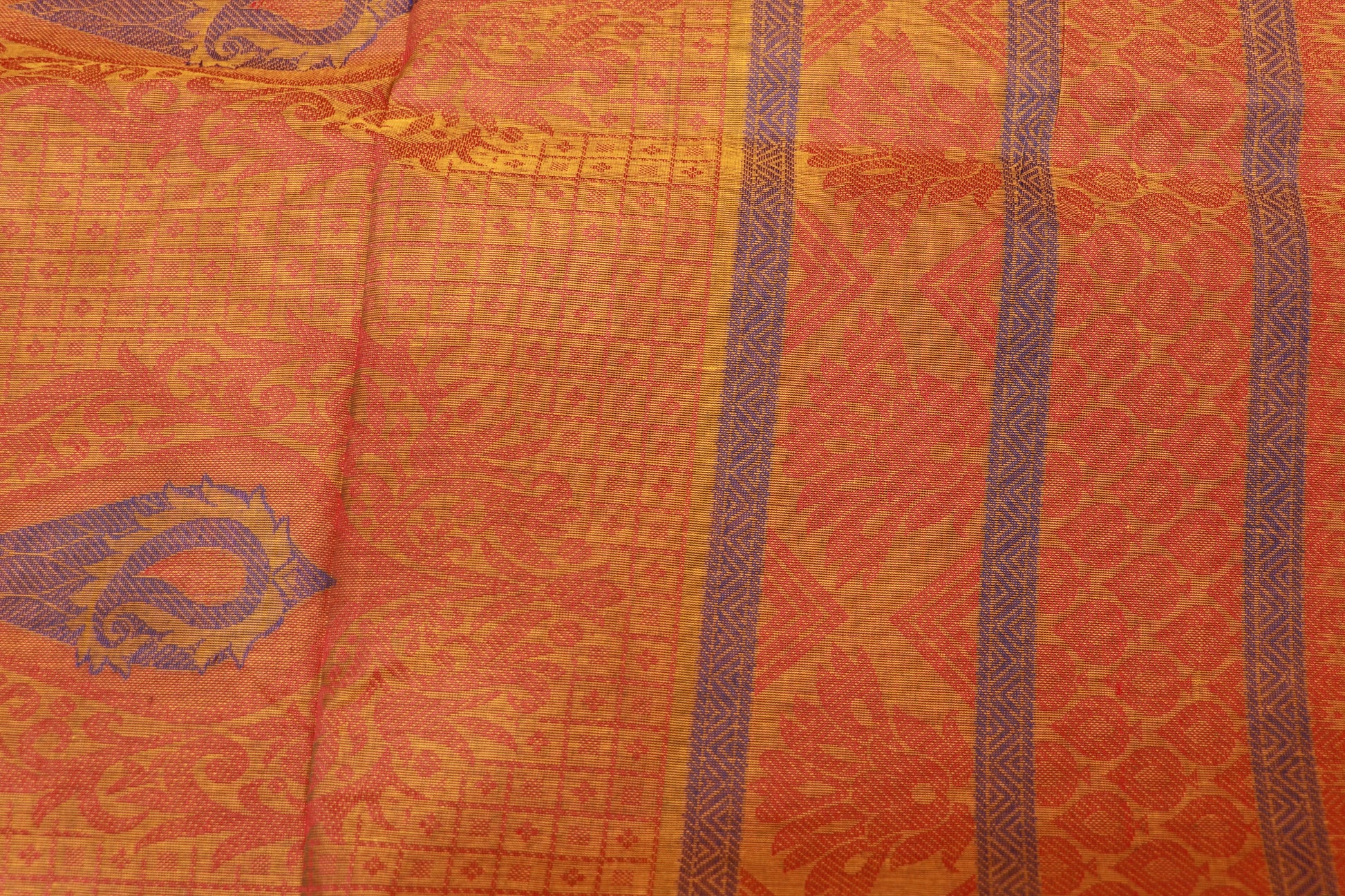 Cotton Saree Mustard With Green - Vaishali Silks