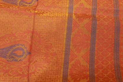 Cotton Saree Mustard With Green - Vaishali Silks