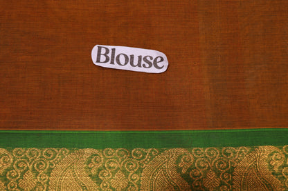 Cotton Saree Mustard With Green - Vaishali Silks