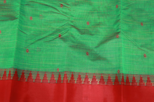 Cotton Saree  Green With Rad Colour - Vaishali Silks