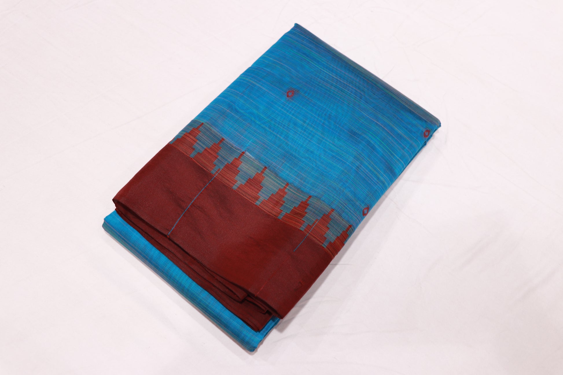 Cotton Sree Blue  With maroon - Vaishali Silks