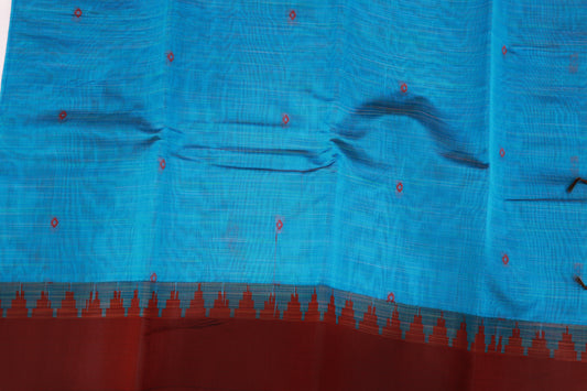 Cotton Sree Blue  With maroon - Vaishali Silks