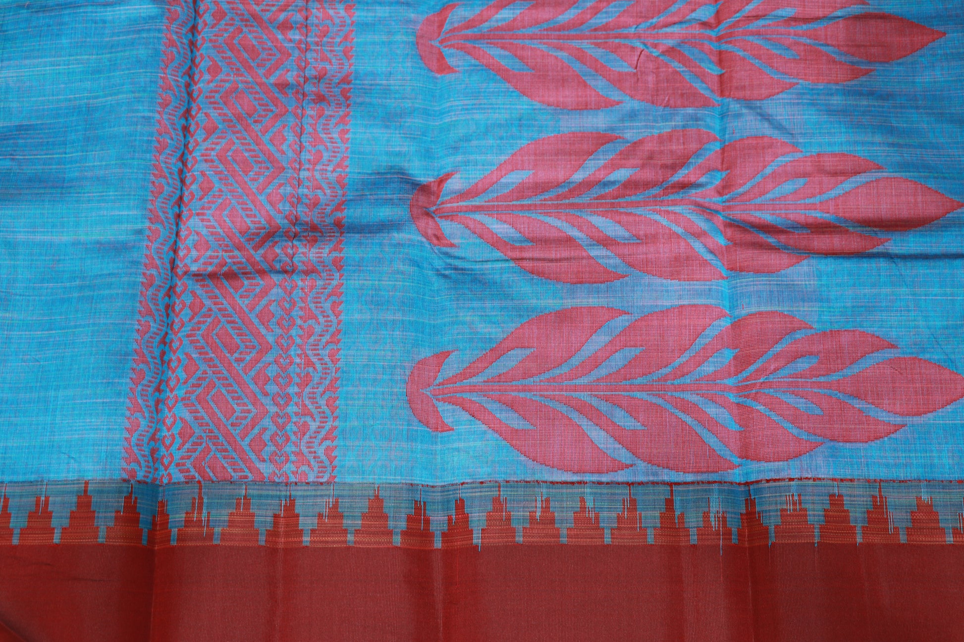 Cotton Sree Blue  With maroon - Vaishali Silks