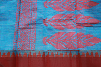 Cotton Sree Blue  With maroon - Vaishali Silks