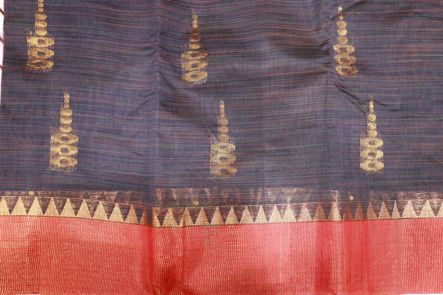 Cotton Saree Grey  With Red - Vaishali Silks