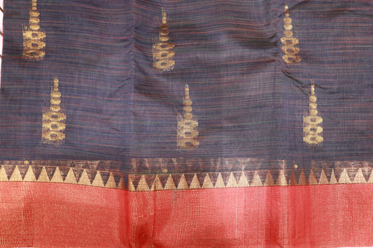 Cotton Saree Grey  With Red - Vaishali Silks