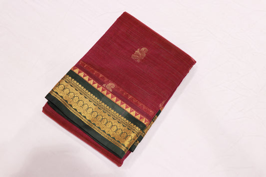 Cotton Saree  Purple With Bottle  Green  Colour - Vaishali Silks