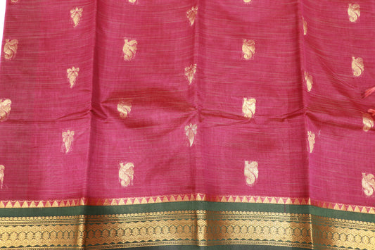 Cotton Saree  Purple With Bottle  Green  Colour - Vaishali Silks