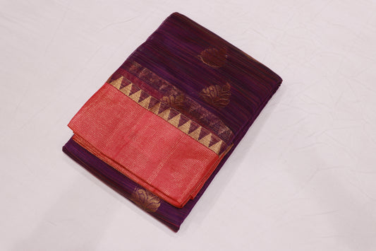 Cotton Saree Purple With Red Colour - Vaishali Silks