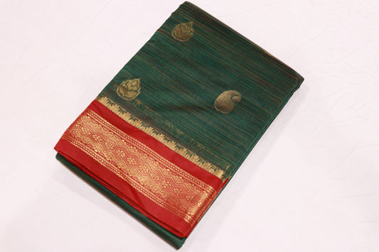 Cotton Saree Green  With red Colour - Vaishali Silks