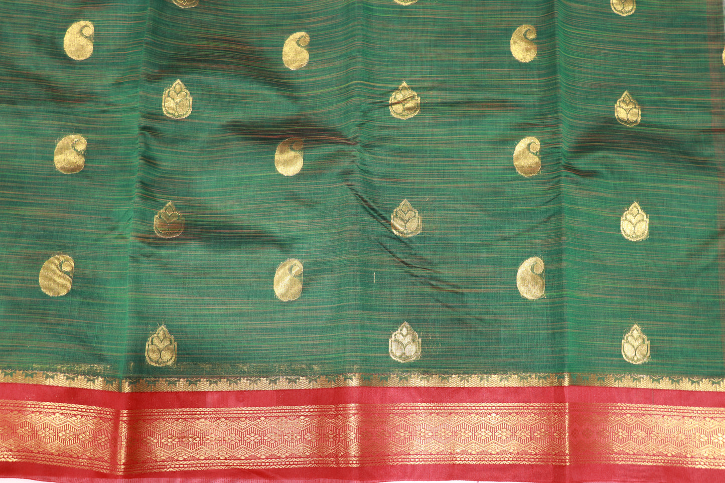 Cotton Saree Green  With red Colour - Vaishali Silks