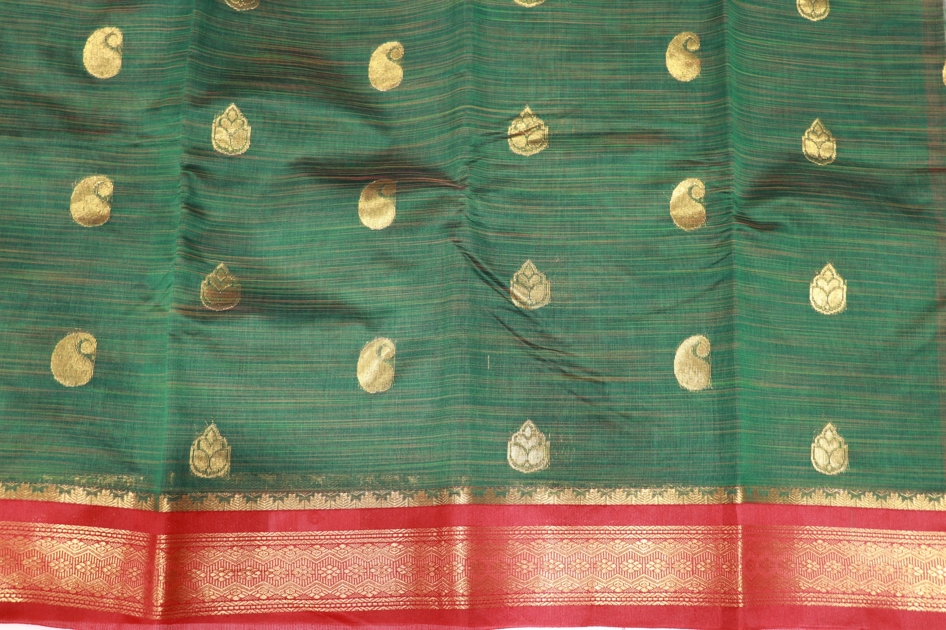 Cotton Saree Green  With red Colour - Vaishali Silks