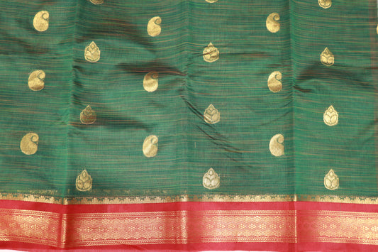 Cotton Saree Green  With red Colour - Vaishali Silks